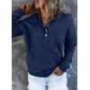 imageDokotoo Womens 2025 Hoodies Button Collar Drawstring Hooded Pullover Sweatshirt Casual Long Sleeve Tops ShirtsBlue