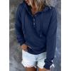 imageDokotoo Womens 2025 Hoodies Button Collar Drawstring Hooded Pullover Sweatshirt Casual Long Sleeve Tops ShirtsBlue