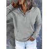 imageDokotoo Womens 2025 Hoodies Button Collar Drawstring Hooded Pullover Sweatshirt Casual Long Sleeve Tops ShirtsGray 3