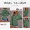 imageDokotoo Womens 2025 Hoodies Button Collar Drawstring Hooded Pullover Sweatshirt Casual Long Sleeve Tops ShirtsGreen