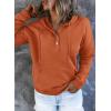 imageDokotoo Womens 2025 Hoodies Button Collar Drawstring Hooded Pullover Sweatshirt Casual Long Sleeve Tops ShirtsOrange