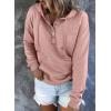 imageDokotoo Womens 2025 Hoodies Button Collar Drawstring Hooded Pullover Sweatshirt Casual Long Sleeve Tops ShirtsPink