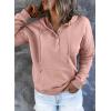 imageDokotoo Womens 2025 Hoodies Button Collar Drawstring Hooded Pullover Sweatshirt Casual Long Sleeve Tops ShirtsPink