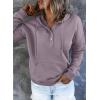 imageDokotoo Womens 2025 Hoodies Button Collar Drawstring Hooded Pullover Sweatshirt Casual Long Sleeve Tops ShirtsPurple