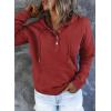 imageDokotoo Womens 2025 Hoodies Button Collar Drawstring Hooded Pullover Sweatshirt Casual Long Sleeve Tops ShirtsRed 2