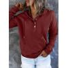 imageDokotoo Womens 2025 Hoodies Button Collar Drawstring Hooded Pullover Sweatshirt Casual Long Sleeve Tops ShirtsRed