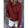 imageDokotoo Womens 2025 Hoodies Button Collar Drawstring Hooded Pullover Sweatshirt Casual Long Sleeve Tops ShirtsRed