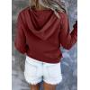 imageDokotoo Womens 2025 Hoodies Button Collar Drawstring Hooded Pullover Sweatshirt Casual Long Sleeve Tops ShirtsRed