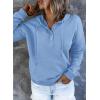 imageDokotoo Womens 2025 Hoodies Button Collar Drawstring Hooded Pullover Sweatshirt Casual Long Sleeve Tops ShirtsSky Blue