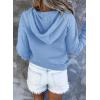 imageDokotoo Womens 2025 Hoodies Button Collar Drawstring Hooded Pullover Sweatshirt Casual Long Sleeve Tops ShirtsSky Blue