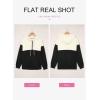 imageDokotoo Womens 2025 Hoodies Button Collar Drawstring Hooded Pullover Sweatshirt Casual Long Sleeve Tops ShirtsX0 Color Block Black
