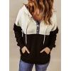 imageDokotoo Womens 2025 Hoodies Button Collar Drawstring Hooded Pullover Sweatshirt Casual Long Sleeve Tops ShirtsX0 Color Block Black