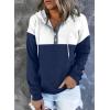 imageDokotoo Womens 2025 Hoodies Button Collar Drawstring Hooded Pullover Sweatshirt Casual Long Sleeve Tops ShirtsX0 Color Block Blue