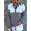 imageDokotoo Womens 2025 Hoodies Button Collar Drawstring Hooded Pullover Sweatshirt Casual Long Sleeve Tops ShirtsX0 Color Block Gray