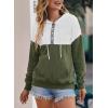 imageDokotoo Womens 2025 Hoodies Button Collar Drawstring Hooded Pullover Sweatshirt Casual Long Sleeve Tops ShirtsX0 Color Block Green