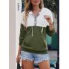 imageDokotoo Womens 2025 Hoodies Button Collar Drawstring Hooded Pullover Sweatshirt Casual Long Sleeve Tops ShirtsX0 Color Block Green