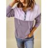 imageDokotoo Womens 2025 Hoodies Button Collar Drawstring Hooded Pullover Sweatshirt Casual Long Sleeve Tops ShirtsX0 Color Block Purple