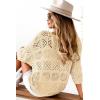 imageDokotoo Womens 2025 Spring Summer Crochet Hollow Out 34 Sleeve Pullover Sweater Off Shoulder TShirtsApricot