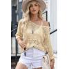 imageDokotoo Womens 2025 Spring Summer Crochet Hollow Out 34 Sleeve Pullover Sweater Off Shoulder TShirtsApricot