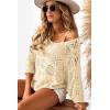imageDokotoo Womens 2025 Spring Summer Crochet Hollow Out 34 Sleeve Pullover Sweater Off Shoulder TShirtsApricot