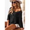imageDokotoo Womens 2025 Spring Summer Crochet Hollow Out 34 Sleeve Pullover Sweater Off Shoulder TShirtsBlack