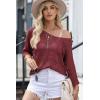 imageDokotoo Womens 2025 Spring Summer Crochet Hollow Out 34 Sleeve Pullover Sweater Off Shoulder TShirtsBurgundy