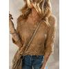 imageDokotoo Womens 2025 Spring Summer Crochet Hollow Out 34 Sleeve Pullover Sweater Off Shoulder TShirtsCamel