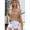imageDokotoo Womens 2025 Spring Summer Crochet Hollow Out 34 Sleeve Pullover Sweater Off Shoulder TShirtsCamel