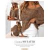 imageDokotoo Womens 2025 Spring Summer Crochet Hollow Out 34 Sleeve Pullover Sweater Off Shoulder TShirtsChestnut