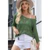 imageDokotoo Womens 2025 Spring Summer Crochet Hollow Out 34 Sleeve Pullover Sweater Off Shoulder TShirtsDark Green