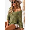 imageDokotoo Womens 2025 Spring Summer Crochet Hollow Out 34 Sleeve Pullover Sweater Off Shoulder TShirtsJungle Green