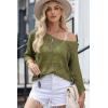 imageDokotoo Womens 2025 Spring Summer Crochet Hollow Out 34 Sleeve Pullover Sweater Off Shoulder TShirtsJungle Green