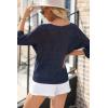 imageDokotoo Womens 2025 Spring Summer Crochet Hollow Out 34 Sleeve Pullover Sweater Off Shoulder TShirtsNavy Blue