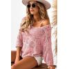imageDokotoo Womens 2025 Spring Summer Crochet Hollow Out 34 Sleeve Pullover Sweater Off Shoulder TShirtsPink