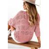 imageDokotoo Womens 2025 Spring Summer Crochet Hollow Out 34 Sleeve Pullover Sweater Off Shoulder TShirtsPink