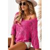imageDokotoo Womens 2025 Spring Summer Crochet Hollow Out 34 Sleeve Pullover Sweater Off Shoulder TShirtsRose Red