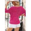 imageDokotoo Womens 2025 Spring Summer Crochet Hollow Out 34 Sleeve Pullover Sweater Off Shoulder TShirtsRose Red