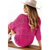 imageDokotoo Womens 2025 Spring Summer Crochet Hollow Out 34 Sleeve Pullover Sweater Off Shoulder TShirtsRose Red