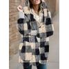 imageDokotoo Womens 2025 Winter Long Sleeve Solid Fuzzy Fleece Open Front Hooded Cardigans Jacket Coats Outerwear with PocketA Plaid Black