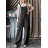 imageDokotoo Womens Casual Jumpsuits Ribbed Front Pocket Loose Overalls One Piece Sleeveless Wide Leg Long Pant RompersCarbon Grey