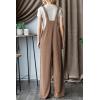 imageDokotoo Womens Casual Jumpsuits Ribbed Front Pocket Loose Overalls One Piece Sleeveless Wide Leg Long Pant RompersChestnut