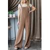 imageDokotoo Womens Casual Jumpsuits Ribbed Front Pocket Loose Overalls One Piece Sleeveless Wide Leg Long Pant RompersChestnut