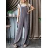 imageDokotoo Womens Casual Jumpsuits Ribbed Front Pocket Loose Overalls One Piece Sleeveless Wide Leg Long Pant RompersGrey