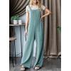 imageDokotoo Womens Casual Jumpsuits Ribbed Front Pocket Loose Overalls One Piece Sleeveless Wide Leg Long Pant RompersHaze Blue