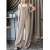 imageDokotoo Womens Casual Jumpsuits Ribbed Front Pocket Loose Overalls One Piece Sleeveless Wide Leg Long Pant RompersKhaki