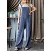 imageDokotoo Womens Casual Jumpsuits Ribbed Front Pocket Loose Overalls One Piece Sleeveless Wide Leg Long Pant RompersNavy Blue