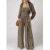 imageDokotoo Womens Casual Loose Overalls Jumpsuits One Piece Long Sleeve Printed Wide Leg Long Pant Rompers With PocketsBrown
