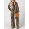 imageDokotoo Womens Casual Loose Overalls Jumpsuits One Piece Long Sleeve Printed Wide Leg Long Pant Rompers With PocketsBrown