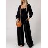 imageDokotoo Womens Casual Loose Overalls Jumpsuits One Piece Long Sleeve Wide Leg Long Pant Rompers With PocketsBlack