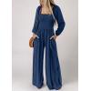 imageDokotoo Womens Casual Loose Overalls Jumpsuits One Piece Long Sleeve Wide Leg Long Pant Rompers With PocketsBlue